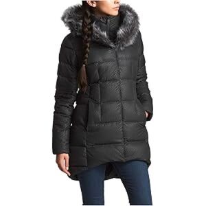 Women's Black Puffer Coat with Faux Fur Trim